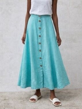 J. Jill Turquoise Linen Button-Front Maxi Skirt